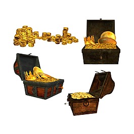 手绘金币财富宝箱元素