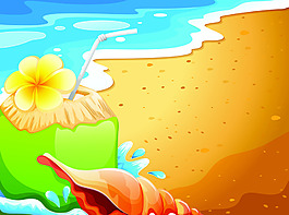 黄色夏日沙滩海洋帆船矢量