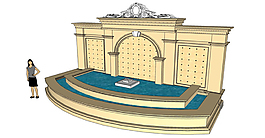 欧式简约景观墙SU草图大师skp模型