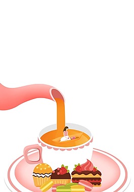 卡通倒咖啡巧克力蛋糕免扣元素