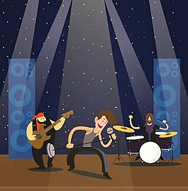 摇滚乐表演者图标背景彩色卡通免费矢量