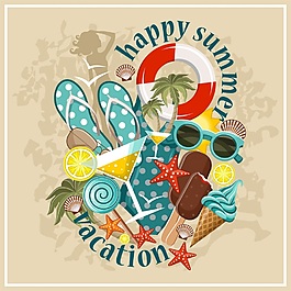 运动夏日度假沙滩椰树矢量素材