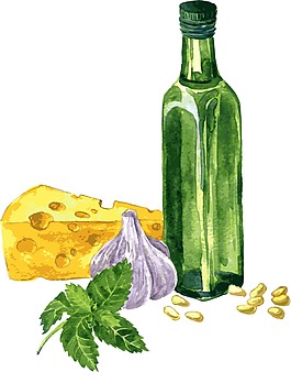 手绘酒水和奶酪插画