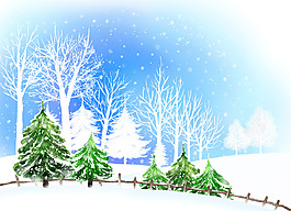 蓝色冬天雪花插画