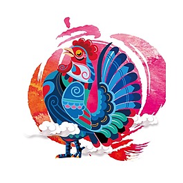 手绘彩色公鸡元素