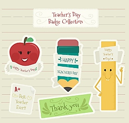 5款彩绘教师节徽章矢量素材