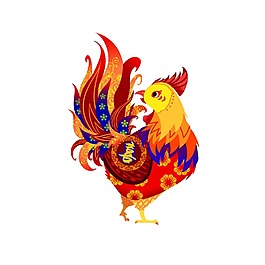 手绘彩色公鸡元素