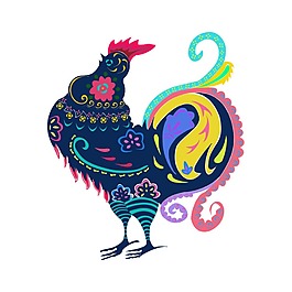 手绘彩色公鸡元素