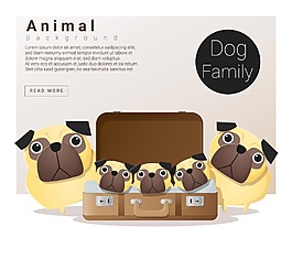 可爱狗狗家族卡通插画矢量图设计素材