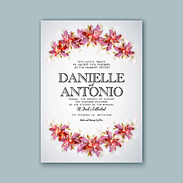 红色高端花卉婚礼邀请函矢量