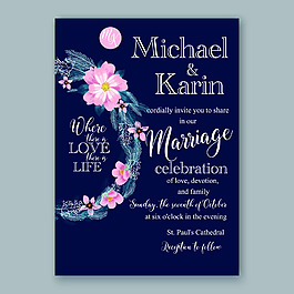 花朵手绘婚礼邀请函矢量