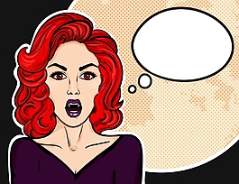 红发美女欧美卡通海报漫画风格人物矢量素材