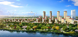 A区+B区园林建筑风景鸟瞰图