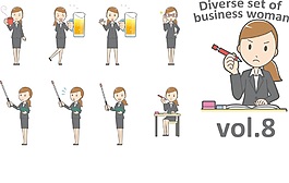 卡通女生各种动作矢量素材