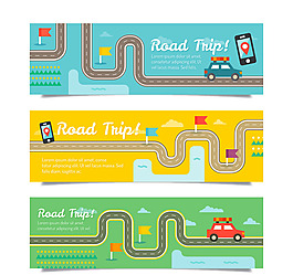 3款创意自驾旅行banner矢量