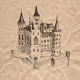 手绘复古城堡插画