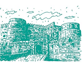 手绘建筑城楼插画