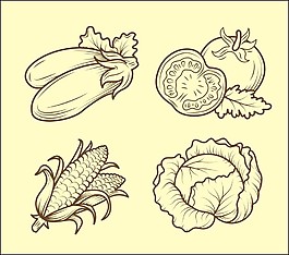 手绘黑白蔬菜插画