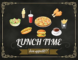 黑色简约西式美食图标海报EPS素材