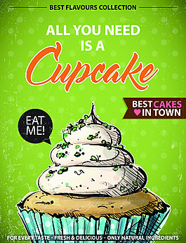 绿色抹茶蛋糕美食甜品海报矢量素材