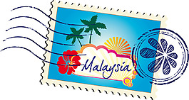 手绘风景邮票元素