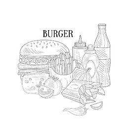 手绘西式快餐矢量素材