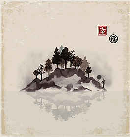 复古山水水墨矢量背景