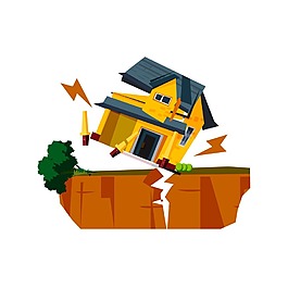 手绘地震房屋倒塌元素