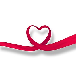 手绘红色飘带心形元素