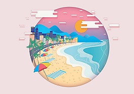 沙滩城市度假素材