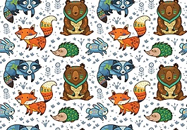 雪天森林动物矢量装饰素材