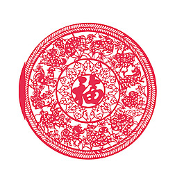 红色幅剪纸png免扣元素