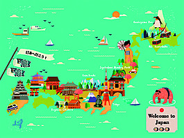 日本旅游卡通创意地图矢量素材