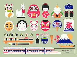 日本旅游特色元素图矢量素材