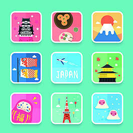 日本旅游手绘装饰特色矢量素材