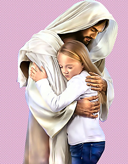 耶稣拥抱女孩像免抠png透明图层素材
