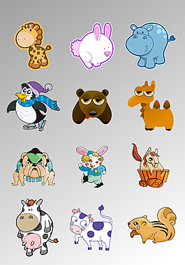 一组动物卡通可爱儿童装饰素材图案