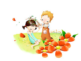 彩粉画童年插画元素素材