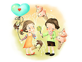 水彩画童年生活元素素材