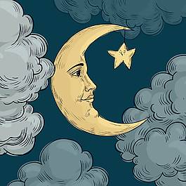 月亮云朵星空背景底纹