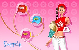 美女时尚购物矢量素材