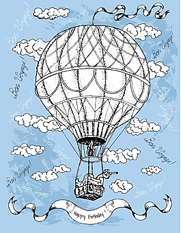 手绘复古交通工具卡片矢量背景素材