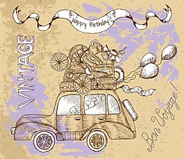 复古汽车交通工具卡片矢量背景素材