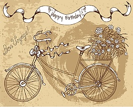 复古自行车交通工具卡片矢量背景素材