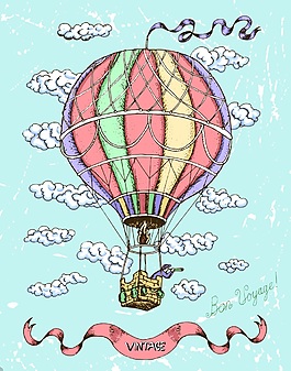 卡通热气球交通工具卡片矢量背景素材