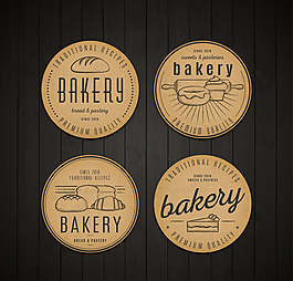4款圆形面包店标签矢量素材