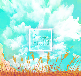 彩绘夏季原野风景矢量