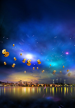 蓝色背景建筑河水H5背景素材