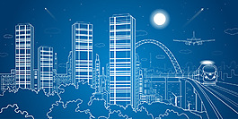 蓝色手绘城市背景