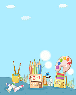 矢量卡通儿童美术画画教育背景